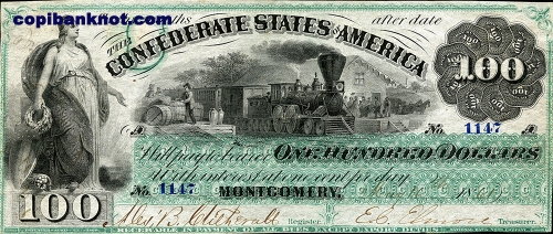 1861 г. Доллары кофедерации. Confederate States of America. Montgomery. 100$