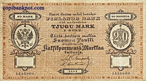 Финляндия. Кредитный билет 1883 г. 20 марок золотом.